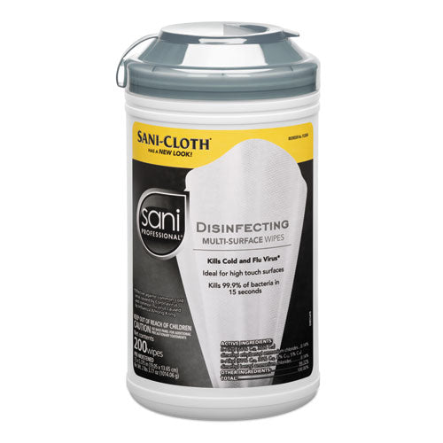 SaniCloth Disinfecting Multi-Surface Wipes, 7 1/2 x 5 3/8, 200/Canister, 6/Carton